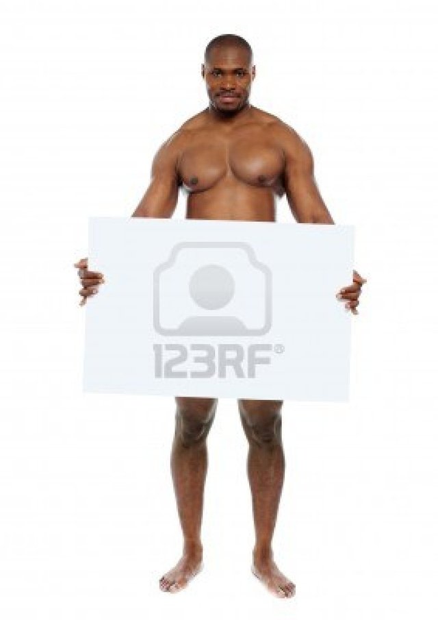 black naked man black naked white photo man behind blank hiding billboard copyspace stockyimages
