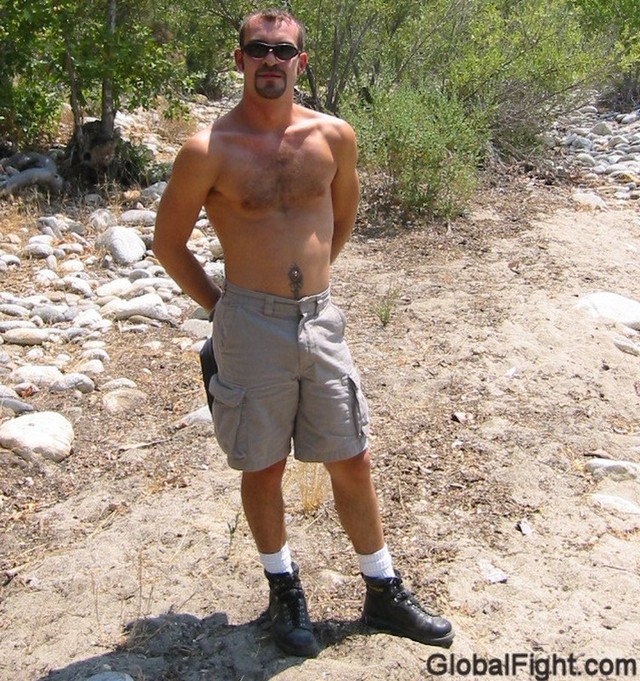 gay muscle posing stud boy shirtless mountain manly dude hiking climbing musclejock