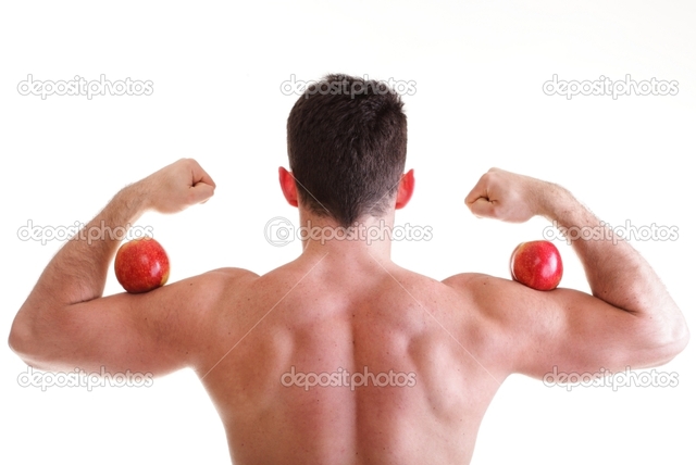 hot male body builders photo male sexy athletic red body depositphotos builder holding stock apple