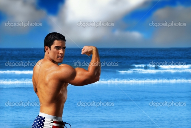hot male body builders photo bodybuilder beach depositphotos stock