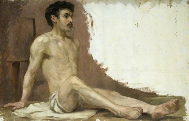 male model nude pictures school model male nude large semi paintings arts yourpaintings busmt hrt seated herkomer