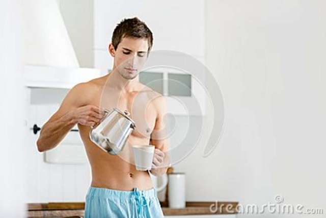 naked male pictures naked male kitchen half tea stock pouring