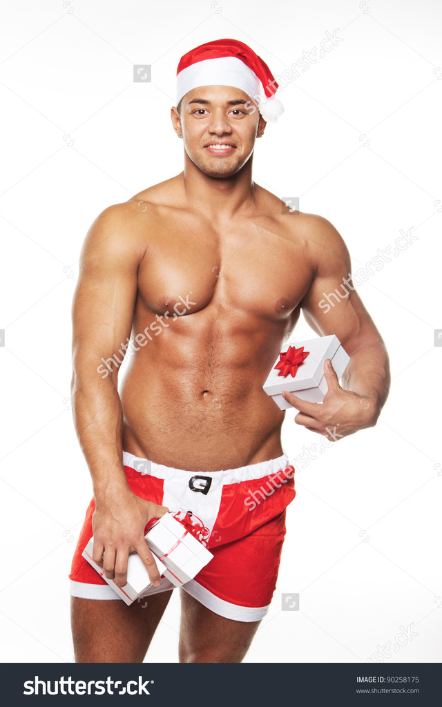 sexy bodybuilder man pic white photo santa claus man sexy wearing costume stock isolated