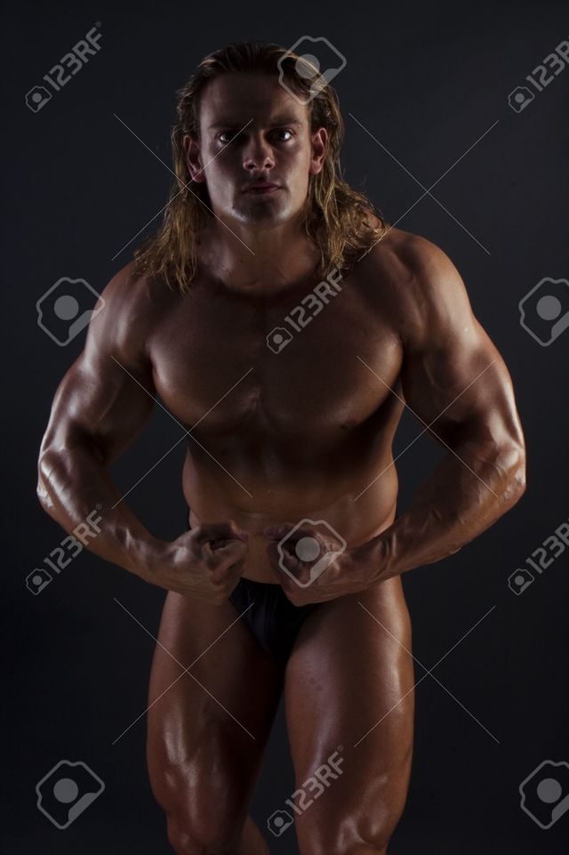 sexy bodybuilder man black photo long male sexy athletic hair body blonde builder stock background stryjekk