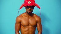black naked man shutterstock videos video clip stock footage black half naked man red cap sunglasses dances blue studio