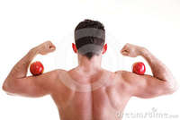 hot male body builders athletic sexy male body builder holding red apple stock photography