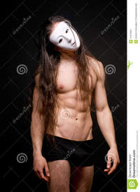 male naked bodybuilders model mask stock