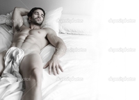 nude muscular males depositphotos sexy hunk bed stock photo