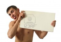 sexy pics man wrangel young sexy man holding copy space blank board isolated white photo